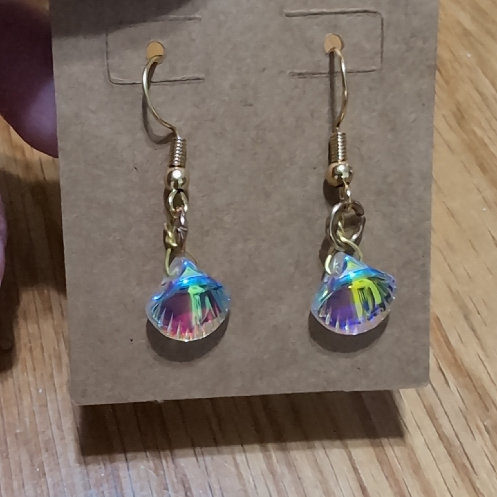 Iridescent Shell Crystal Hook Earrings
